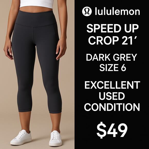Lululemon Speed Up Crop 21″  Dark Grey, Size 6 - Picture 1 of 5